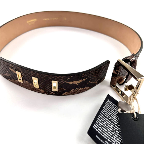 New DSquared2 Women Belt Brown Snake Skin Print Genuine Leather Gold Metal 75 main image 6